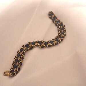 Artisan Beaded Black and Gold Metallic Diamond Dragon Scale Large Bracelet